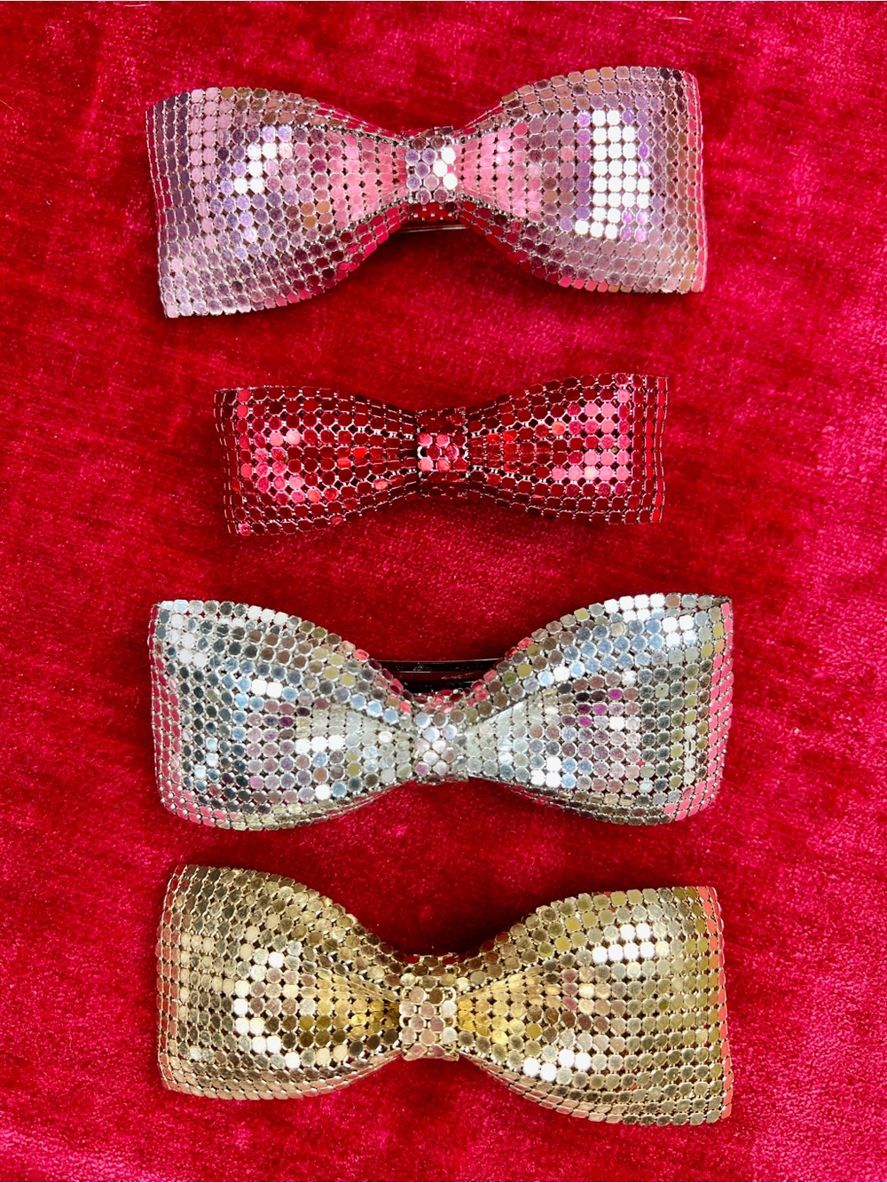 Vintage French RED Chainmail Metal Mesh Bow Barrette